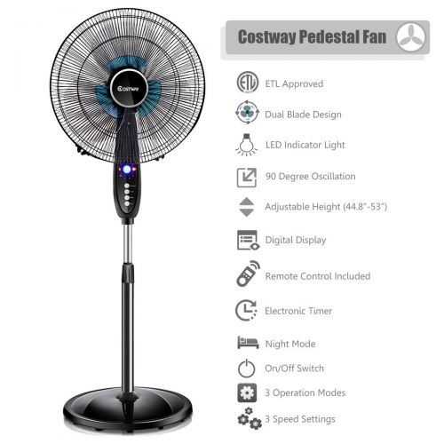 코스트웨이 Costway 16 Adjustable Oscillating Pedestal Fan Remote Control