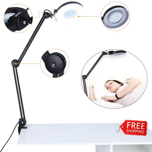  WALFRONT 5X Black Desk Magnifier Lamp, Table Lamp Swivel Adjustable Clamp Magnifying Light LED for Beauty Manicure Tattoo Skincare