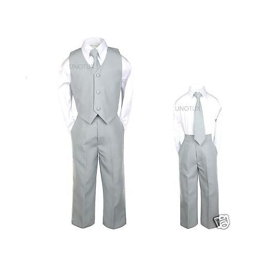 Unotux Baby Boys Toddler Teen Wedding Formal Party Vest Set Silver Gray Grey Suits S-20