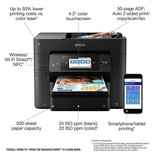 엡손 Epson WorkForce Pro WF-4740 Wireless All-in-One Color Inkjet Printer, Copier, Scanner with Wi-Fi Direct