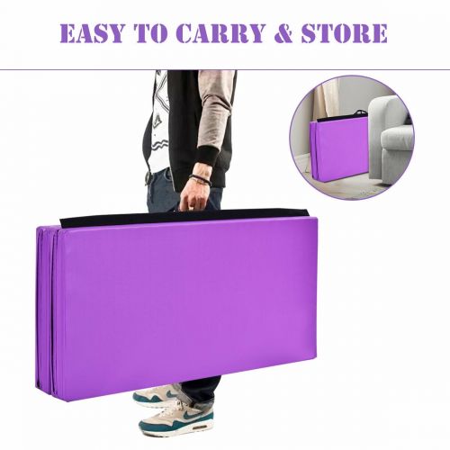 코스트웨이 Costway 4x8x2 Gymnastics Mat Thick Folding Panel Gym Fitness Exercise Mat PurplePink