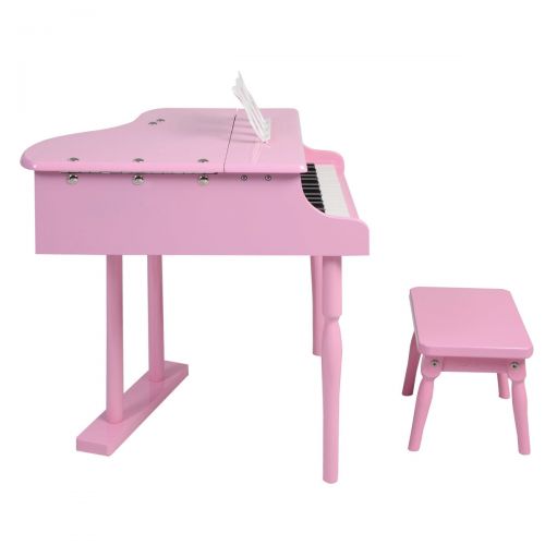  Apontus Childs 30 key Toy Grand Baby Piano w Kids Bench Wood Pink New