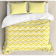 Ambesonne Chevron Abstract Zig Zag Pattern Striped Cool Geometric 90s Style Art Duvet Cover Set