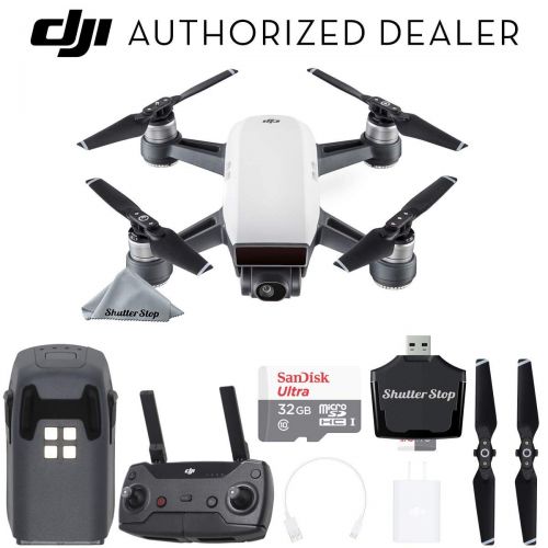 디제이아이 DJI Spark Drone Quadcopter (Alpine White) with Remote Controller, Battery, Sandisk 32GB Memory Card, Card Reader, Charger, Bundle Starter Kit