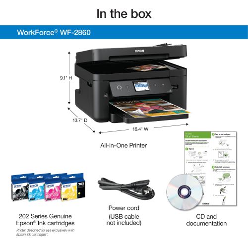엡손 Epson WorkForce WF-2860 All-in-One Wireless Color Printer with Scanner, Copier, Fax, Ethernet, Wi-Fi Direct and NFC