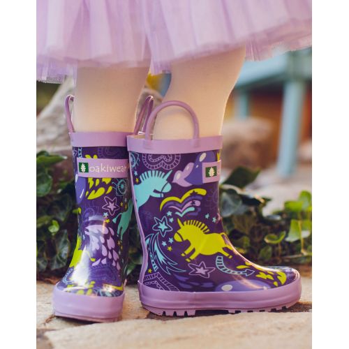  Oakiwear Kids Rain Boots For Boys Girls Toddlers Children, Purple Unicorn