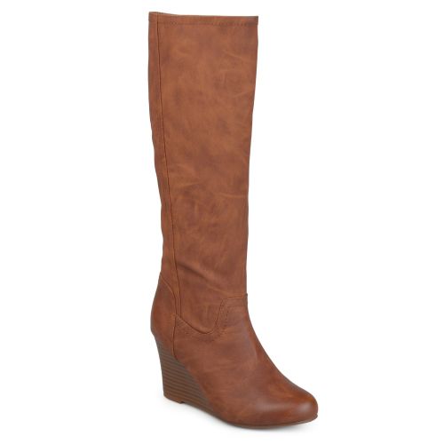  Brinley Co. Womens Wide Calf Round Toe Faux Leather Mid-calf Wedge Boots
