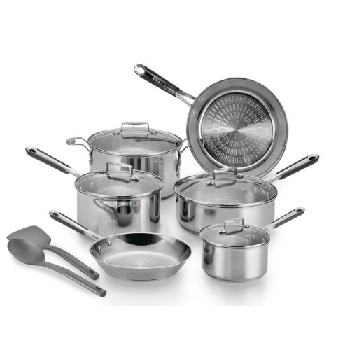 테팔 T-fal, ExpertPro Stainless Steel, E759SC64, Techno Release, Induction Compatible Cookware, 12 Pc. Set, Silver