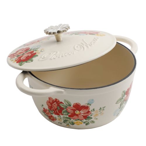  The Pioneer Woman Timeless Beauty Vintage Floral 3-Quart Enameled Cast Iron Casserole wLid