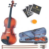 Mendini by Cecilio Size 132 MV300 Handcrafted Solid Wood Violin Pack with 1 Year Warranty, 2 Bows, Rosin, Extra Set Strings, 2 Bridges & Case, Satin Antique