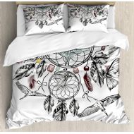 Ambesonne Ethnic Collect Your Happy Dreams Quote with Dreamcatcher and Butterflies Pattern Duvet Cover Set