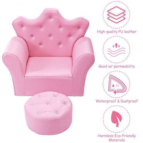 코스트웨이 Costway Pink Kids Sofa Armrest Chair Couch Children Toddler Birthday Gift w Ottoman