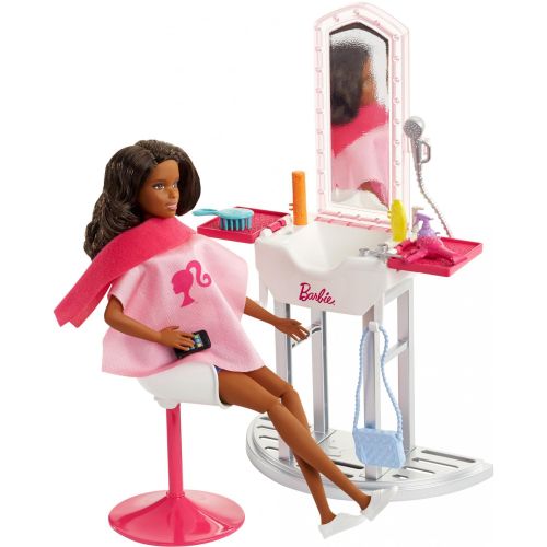바비 Barbie Furniture Set with Doll, Salon Station & Accessories