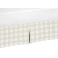 Sweet Jojo Designs Beige and White Buffalo Plaid Check Pleated Twin Bed Skirt Dust Ruffle for Woodland Camo Collection