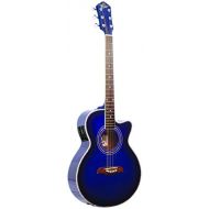 New Oscar Schmidt OG10CEFTBL Transparent Blue Acoustic Electric Guitar