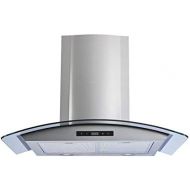 Winflo 30 Wall Mount Stainless SteelTempered Glass Convertible Range Hood with 450 CFM Air Flow, Illuminated Push Button Control, Aluminum Filters and LED Lights