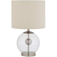 Stone & Beam Pearl Modern Glass Orb Lamp, With Bulb, Linen Shade, 19.5 x 11.5 x 11.5 , Silver