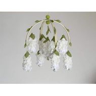 RainbowSmileShop White wisteria baby mobile Flower mobile Baby girl mobile White gold nursery decor Baby Mobiles Hanging Floral Mobile