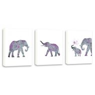 Kularoux Childrens Wall Art, Elephant Art, Watercolor Painting, Watercolor Elephant, Set of Three Limited Edition Gallery Wrapped Canvases