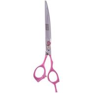 ShearsDirect Japanese 440C Curved Off Set Handle Design Cutting Shears with Pink Rubber Grip Handle and Adjustable Tension Knob, 8.0-Inch