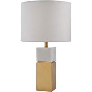 Rivet Mid-Century Marble and Brass Lamp With Bulb, 10.5 x 10.5 x 18.0 , White and Brass