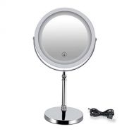Metcandy Rechargeable LED Makeup Mirror Touch Dimming Mirror 360° Rotating 7 Inch 10 Times Desktop Enlarged Bathroom Mirror