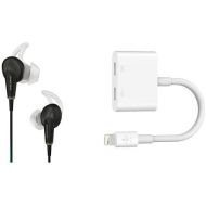 Bose QuietComfort 20 Acoustic Noise Cancelling Headphones for Apple Devices (Black) + Belkin Lightning Audio + Charge RockStar iPhone Adapter, Splitter Enables Lightning Audio and