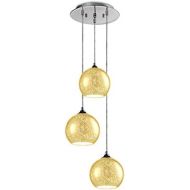 SereneLife Home Lighting Fixture - Triple Pendant Hanging Lamp Ceiling Light with 3 7.1” Circular Sphere Shaped Dome Globes, Sculpted Glass Accent, Adjustable Length and Screw-in B