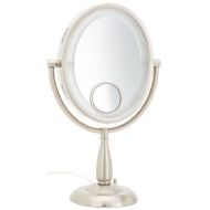 Jerdon HL9510N 8-Inch x 10-Inch Oval Lighted Vanity Mirror with 10X and 1X Magnification, 3-Light Settings, Nickel Finish from Jerdon