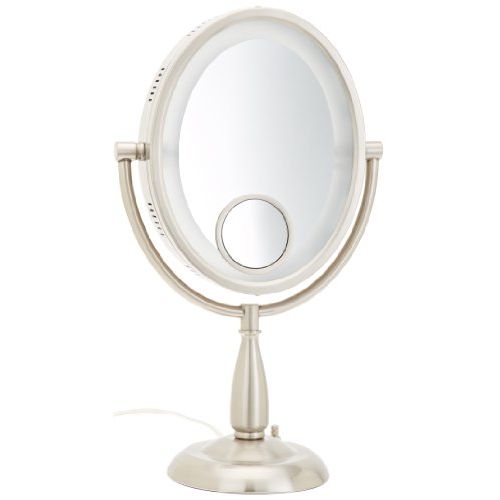  Jerdon HL9510N 8-Inch x 10-Inch Oval Lighted Vanity Mirror with 10X and 1X Magnification, 3-Light Settings, Nickel Finish from Jerdon