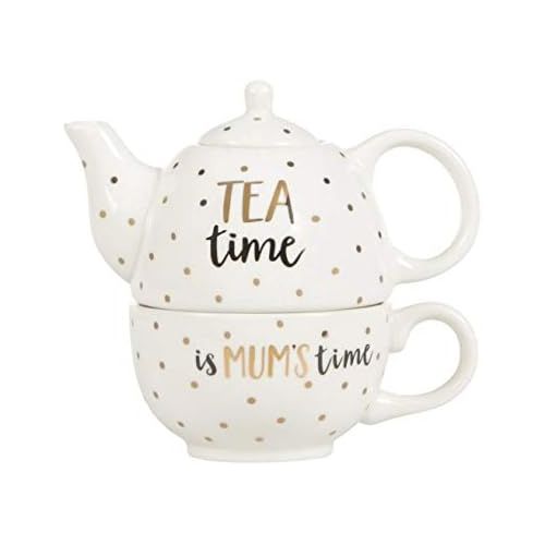  Sass & Belle Sass and Belle metallische, monochrome Mum Tea Time“-Teekanne fuer eine Person, (schwarz, weiss, goldfarben)