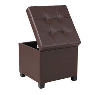 SONGMICS 15 x 15 x 15 Inches Storage Ottoman Cube With Hinged Lid Footrest Stool Coffee Table, Holds Up to 660lb, Faux Leather, Brown ULSF60Z