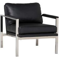Studio Designs Home Lintel Modern Leather Arm Chair in ChromeBlack 72029, 28 W x 32 D x 33 H, Silver Bonded