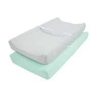 TILLYOU Jersey Knit Ultra Soft Changing Pad Cover Set-Cradle Sheet Unisex Change Table Sheets for Baby Girls and Boys-Fit 32/34 x 16 Pad-Comfortable Cozy -2 Pack Lt Green & Lt Gray