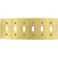 Leviton 81036 6-Gang Toggle Device Switch Wallplate, Standard Size, Device Mount, Brass