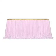 HB HBB MAGIC 9ft Gold/Pink Tulle Table Skirt Tutu Table Skirts Wedding Birthday Baby Shower Party Table Skirting