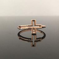 Outshine Designs Rose Gold Sideways Cross Ring - Solid 14K Rose Gold Cross Ring - Sideway Cross Ring - Dainty 14K Gold Cross Ring - Confirmation Gift For Her