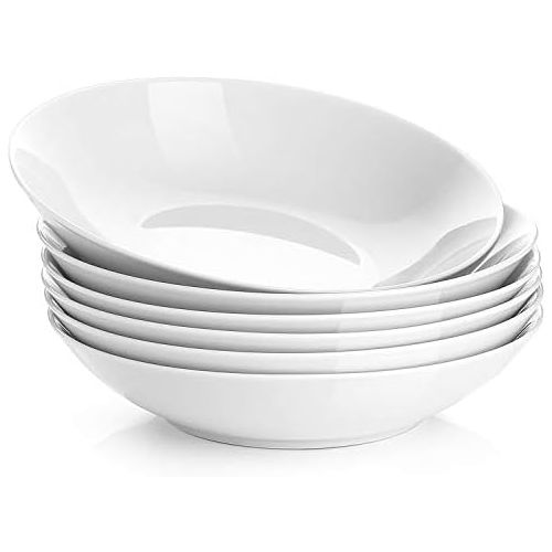  Y YHY 22 Ounces Porcelain Salad Pasta Bowls, Soup Bowl Set, Shallow and White, Set of 6