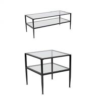 Flash Furniture Newport Collection 3 Piece Coffee and End Table Set with Glass Tops and Black Metal Frames