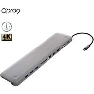 OPRO9 Opro9 11-in-1 Type-C to HDMI, VGA or MiniDP Display, SD Card Reader, 3 x USB 3.0 Hub Ports, Gigabit Ethernet Adapter Cable and Stereo Headphone Jack for MacBookMacBook Pro Gray