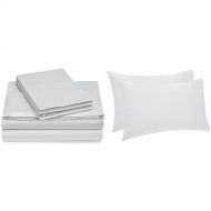Pinzon by Amazon Pinzon Hemstitch 400TC Egyptian Cotton Sateen Sheet Set, King, with Set of 2 King Pillowcases, Light Gray