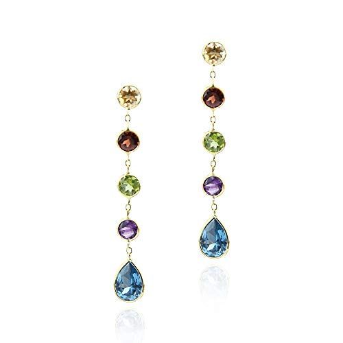  Amazinite 14k Yellow Gold Gemstone Earrings with Round and Pear Shaped Stations