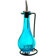 Romantic Decor and More Soap Dispenser for Kitchen Sink or Salad Dressing Container, Glass Oil Bottle G40F Aqua Raindrop Style 8 oz. Glass Bottle with Stainless Steel Pour Spout, Cork and Powder Coated Bl