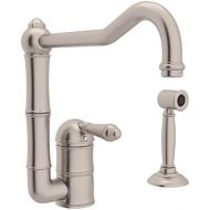 Rohl A3608LMWSSTN-2 Single Handle Column Spout Kitchen Faucet with Sidespray, Satin Nickel