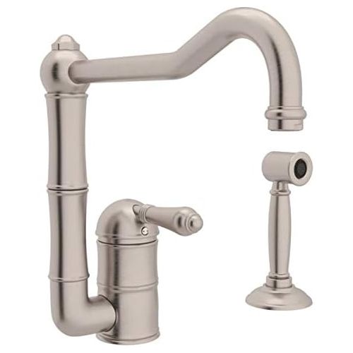  Rohl A3608LMWSSTN-2 Single Handle Column Spout Kitchen Faucet with Sidespray, Satin Nickel