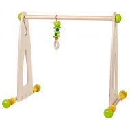 Visit the HABA Store HABA Color Fun Play Gym - Wooden Activity Center with Adjustable Height, Sliding Discs and Dangling Frog