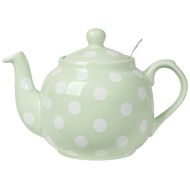 Now Designs London Pottery Farmhouse Teapot with Stainless Steel Infuser, 4 Cup Capacity, Mint Green with White Polka Dots