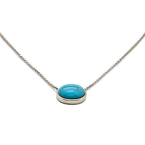 TOUSIATTAR JEWELERS TousiAttar Turquoise Necklace - Solid 14k or 18k White Gold -Oval Stone for Gift - December Birthstone