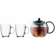 Besuchen Sie den Bodum-Store Bodum K1805-01 Assam Set, Teebereiter mit Edelstahlfilter 1 L und 2 Stueck Tasse, Glas, 0,35 L, schwarz
