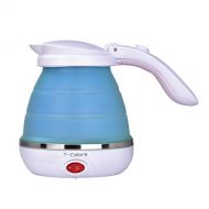 Travel kettle folding water kettle portable small capacity silicone and stainless steel electric kettle 220-240V mini kettle (White)